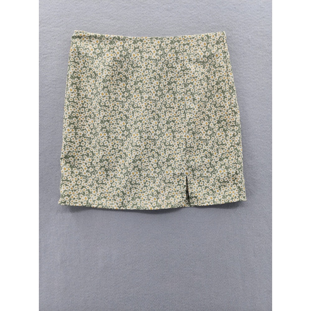 Aeropostale Floral Mini Skirt XS Sage Green Daisy Print High Waisted Side Slit